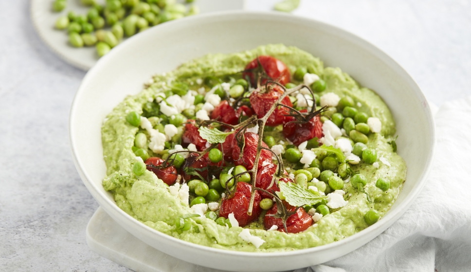 Edamame Hummus with Roasted Cherry Tomatoes 