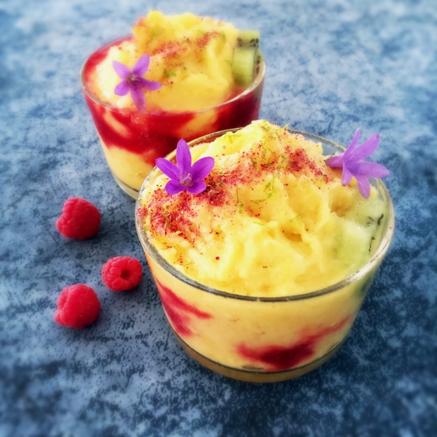 Mango Pineapple Ice Cream with Raspberry Swirl Healthy Summer Snack